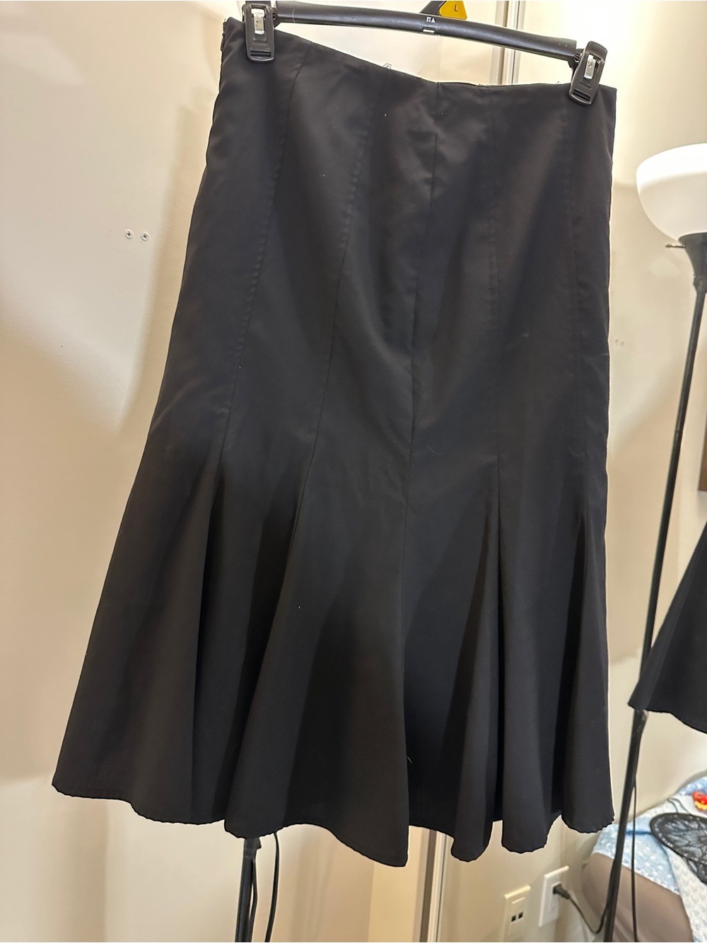 A-Line Black Midi Flared Wool Skirt